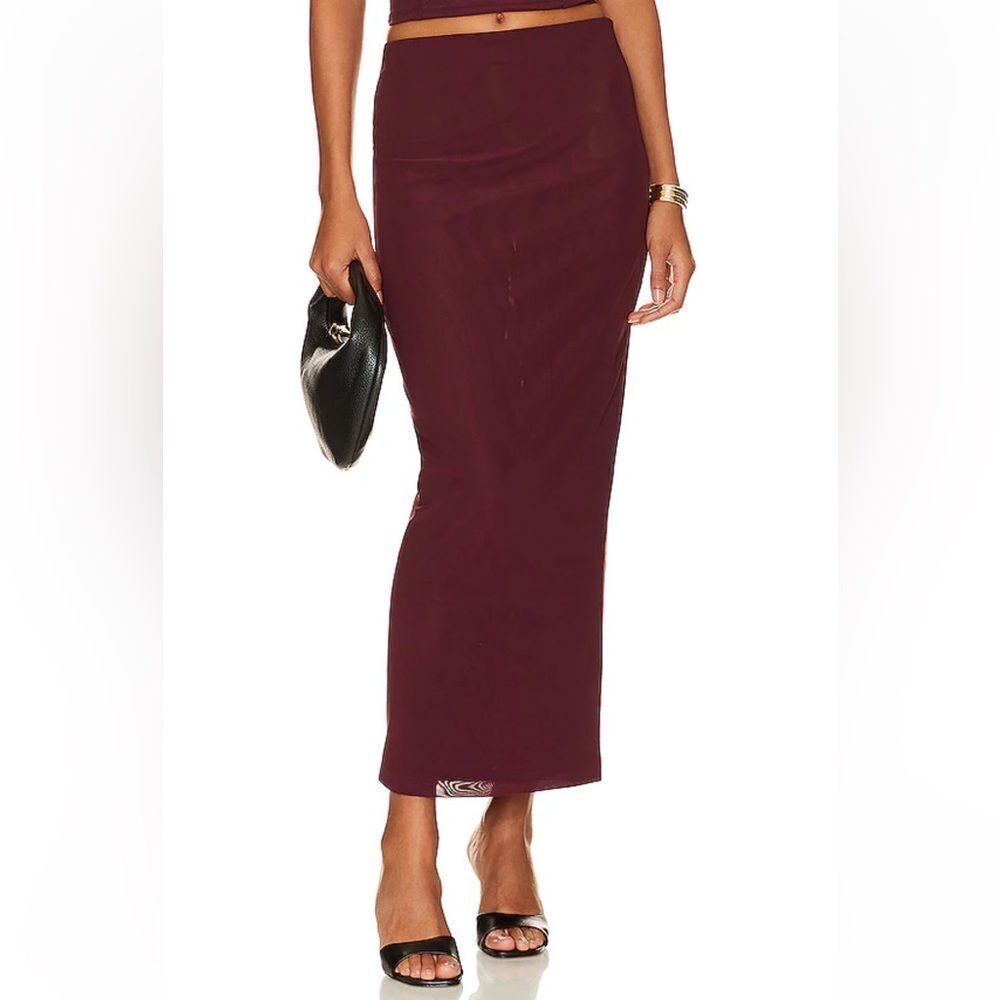 Camila Coelho Osiris Maxi Skirt Plum mesh stretch midi Revolve XS